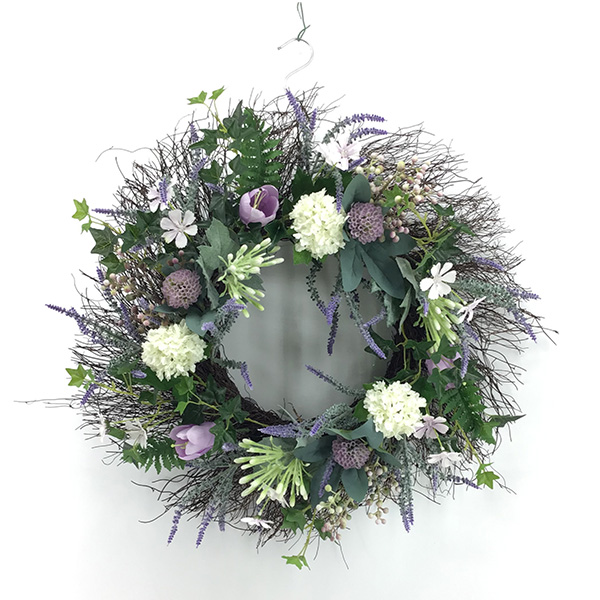 Artificial Wreath – Purple And White Mixed Flower Wreath
